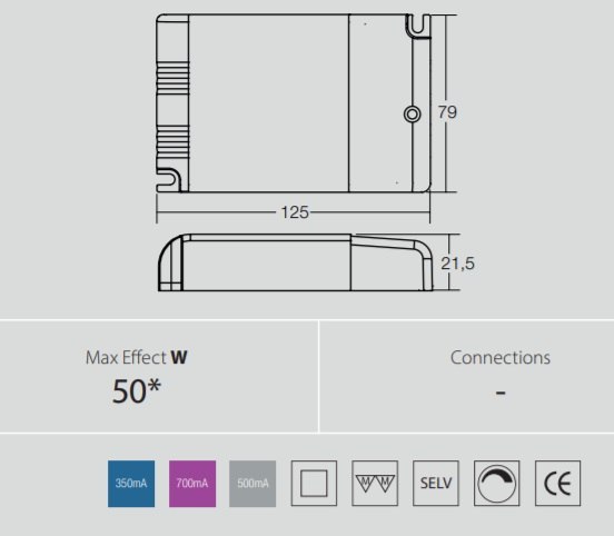 Beslag Design LED-draiver Drikon Maxi mõõdud Palmett Lukud