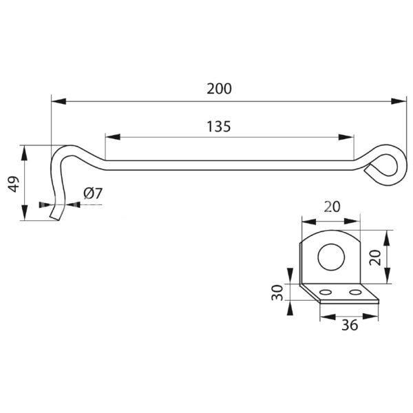 Akna haak 200 mm joonis Palmett Lukud