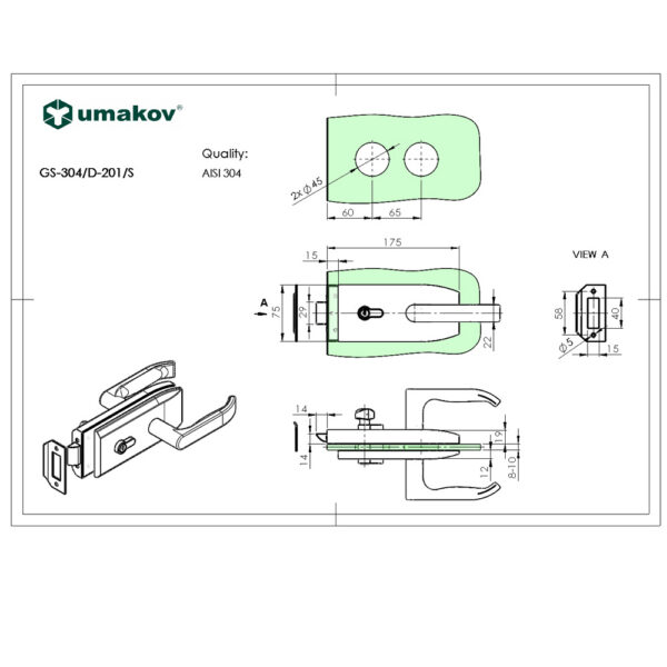 Klaasukse lukukomplekt D-201 joonis Palmett Lukud