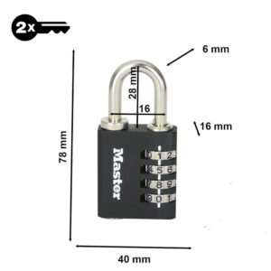 Master Lock 7640 koodiga tabalukk kappidele – Must, 28 mm sang mõõdud Palmett Lukud