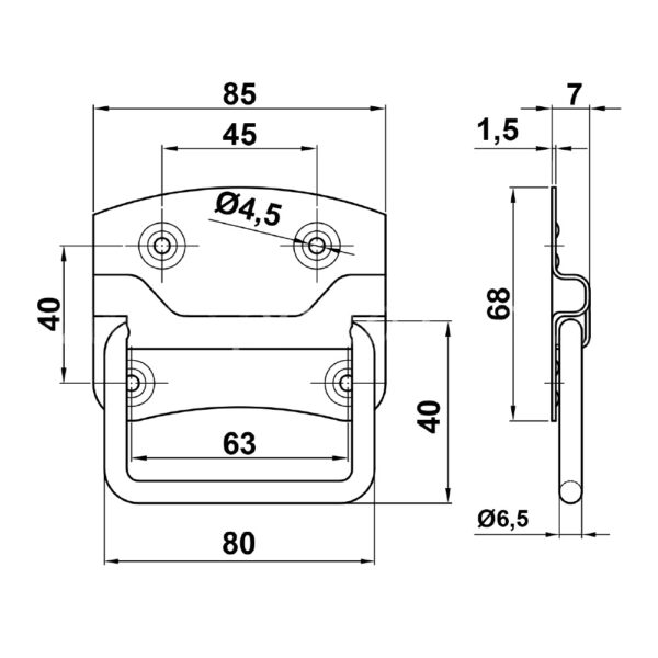 Must tõmbesang luugile või uksele 85x68 mm joonis Palmett Lukud