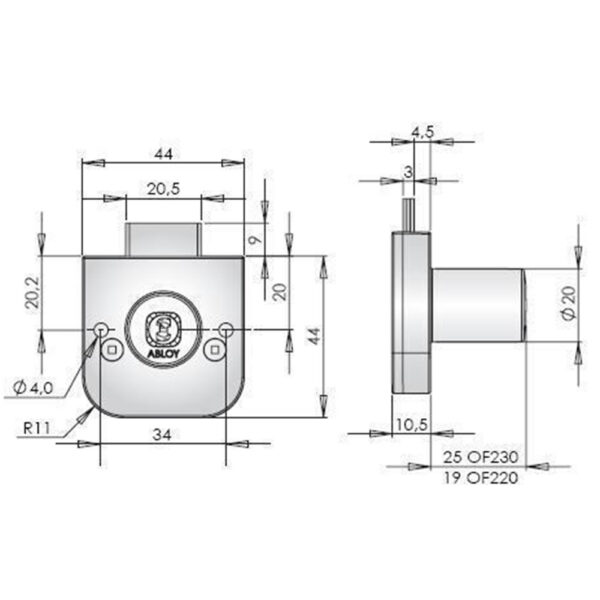 OF230C Classic Cabinet lock Cr MKS Peavõtme süsteemis Palmett Lukud